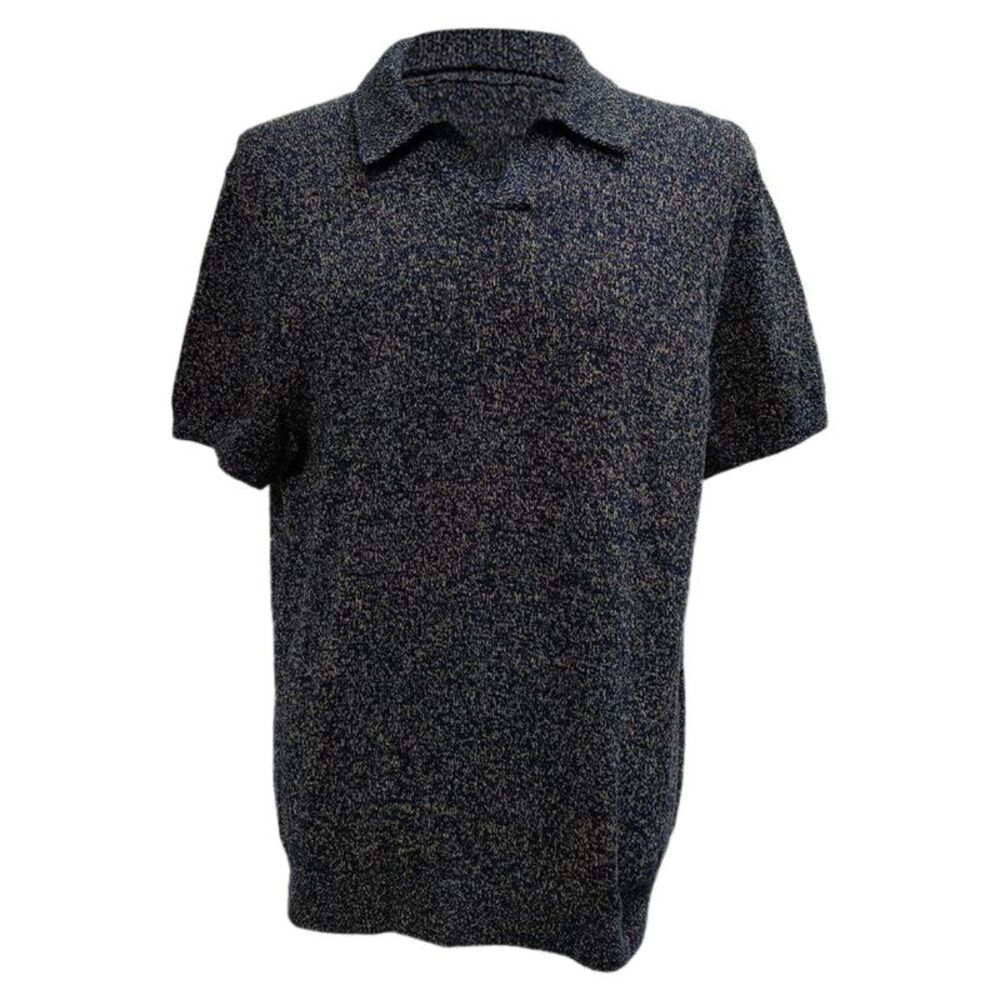 Mr. P. Knitted Short Sleeve Polo Shirt in Navy Blue Cotton